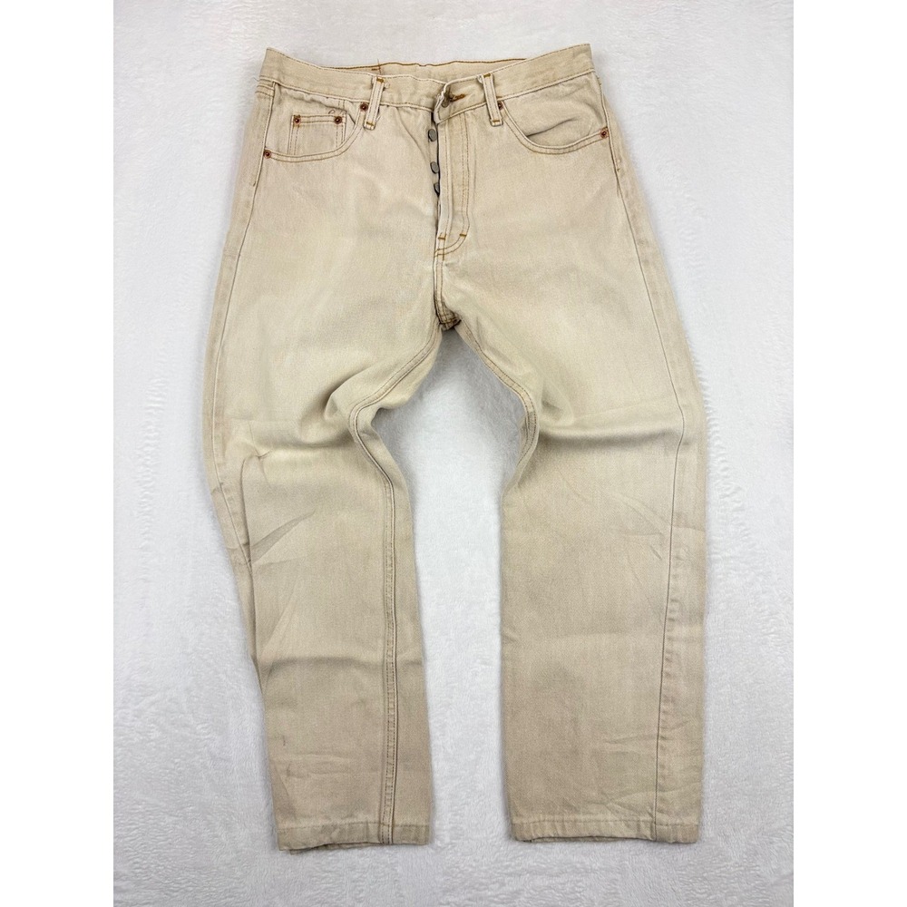 Levis 501 Men's 34x32 Vintage 80's Rare Fuzzy Cream Distressed Denim USA Made